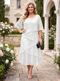 Chiffon Plus Size Jewel Short Sleeves Mother of the Bride/Groom Dresses