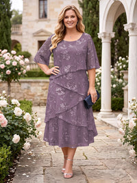 Chiffon Plus Size Jewel Short Sleeves Mother of the Bride/Groom Dresses
