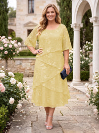 Chiffon Plus Size Jewel Short Sleeves Mother of the Bride/Groom Dresses
