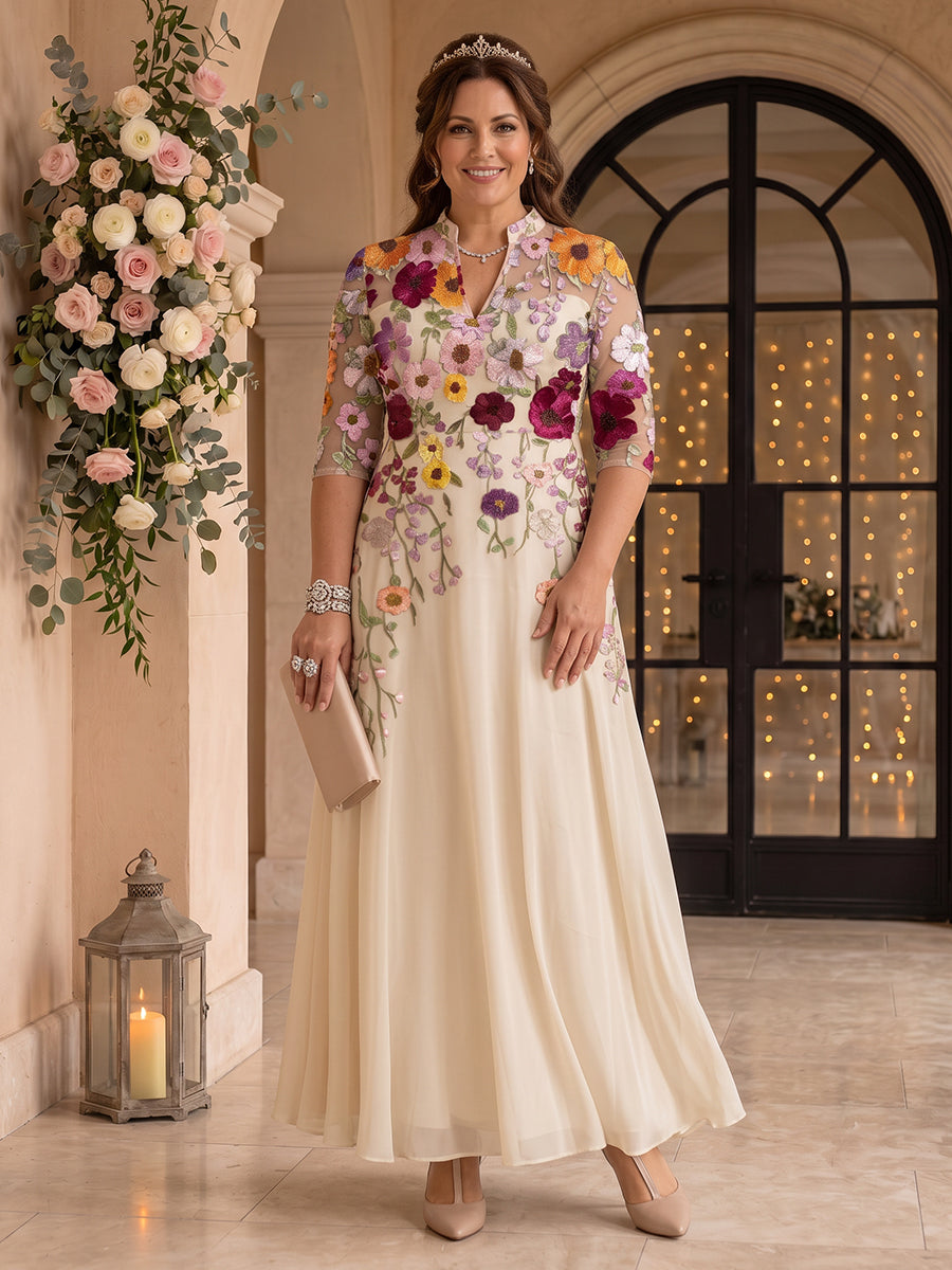 Embroidered Floor Length Plus Size A Line Mother of the Bride/Groom Dresses
