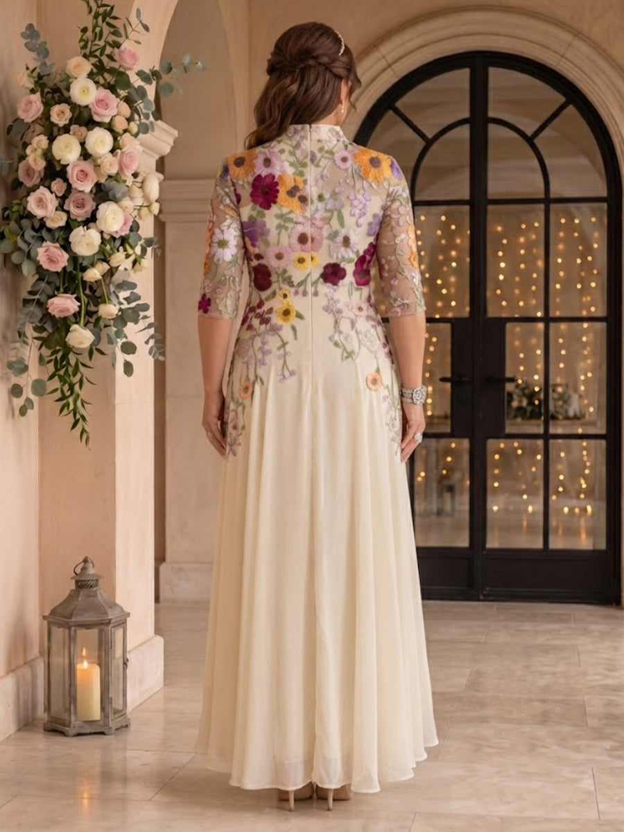 Embroidered Floor Length Plus Size A Line Mother of the Bride/Groom Dresses