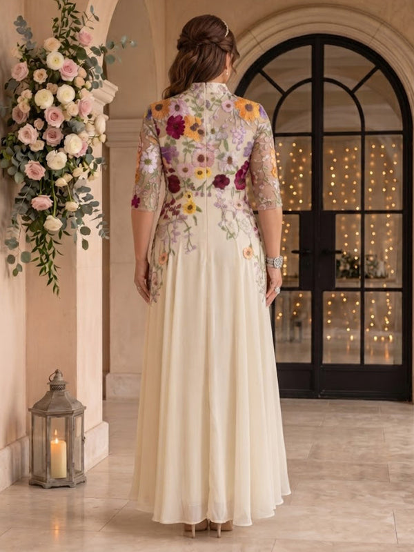 Embroidered Floor Length Plus Size A Line Mother of the Bride/Groom Dresses