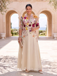 Embroidered Floor Length Plus Size A Line Mother of the Bride/Groom Dresses