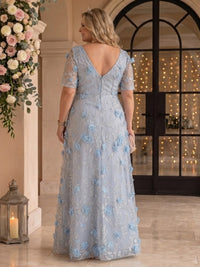 A Line Tulle Plus Size V Neck Floor Length Mother of the Bride/Groom Dresses
