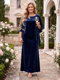 A Line Velvet Plus Size Floor Length Mother of the Bride/Groom Dresses with Cap
