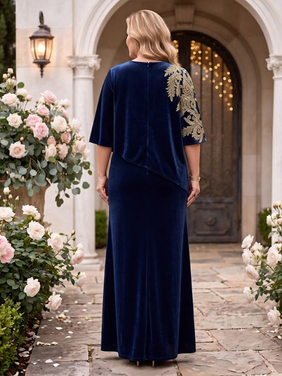 A Line Velvet Plus Size Floor Length Mother of the Bride/Groom Dresses with Cap