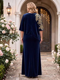 A Line Velvet Plus Size Floor Length Mother of the Bride/Groom Dresses with Cap
