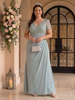Chiffon Plus Size A Line Floor Length Short Sleeves Mother of the Bride/Groom Dresses
