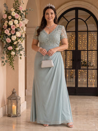 Chiffon Plus Size A Line Floor Length Short Sleeves Mother of the Bride/Groom Dresses