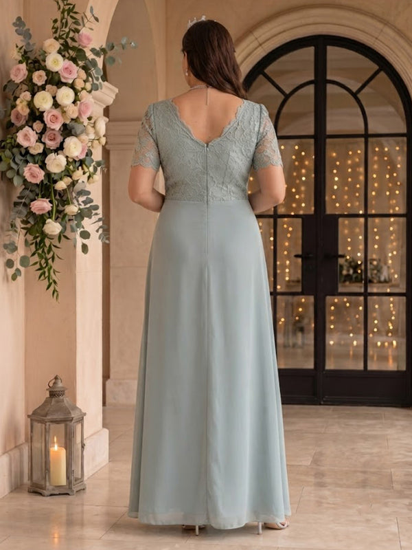Chiffon Plus Size A Line Floor Length Short Sleeves Mother of the Bride/Groom Dresses