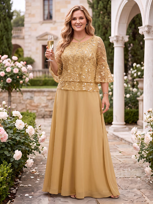 Jacquard Jewel Plus Size A Line Floor Length Mother of the Bride/Groom Dresses