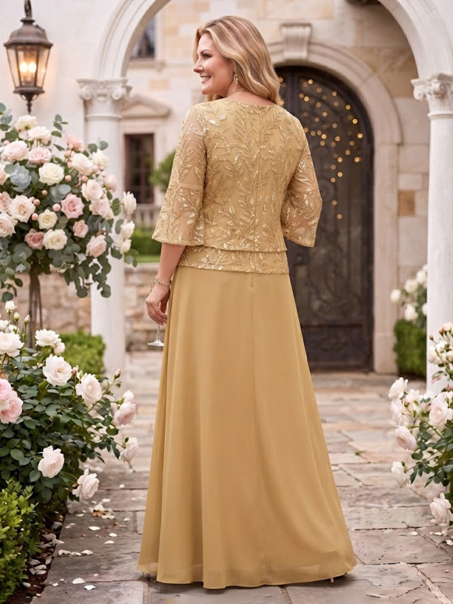 Jacquard Jewel Plus Size A Line Floor Length Mother of the Bride/Groom Dresses