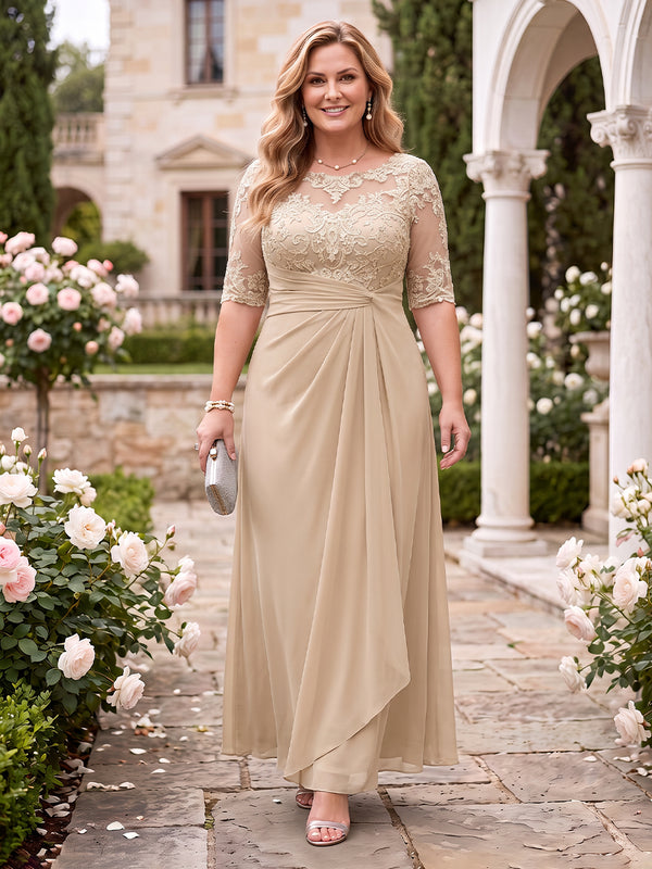 A Line Jewel Plus Size Floor Length Lace Mother of the Bride/Groom Dresses