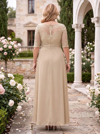 A Line Jewel Plus Size Floor Length Lace Mother of the Bride/Groom Dresses