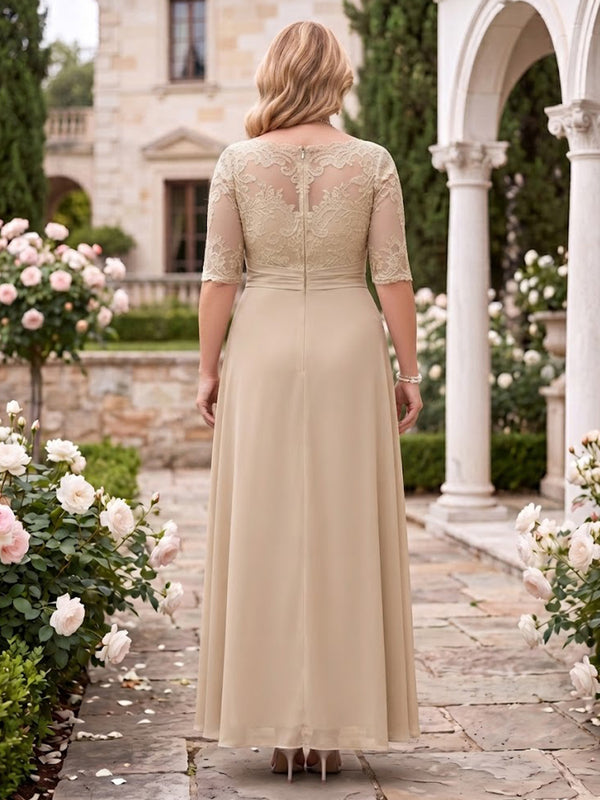 A Line Jewel Plus Size Floor Length Lace Mother of the Bride/Groom Dresses