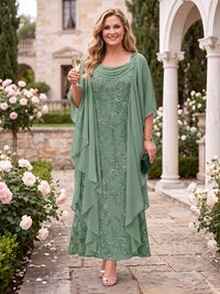 Sequin Plus Size A Line Jewel Short Sleeves Mother of the Bride Dresses with Cap