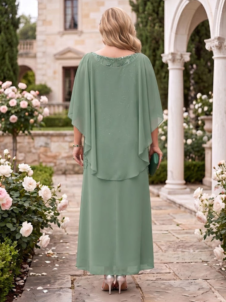 Sequin Plus Size A Line Jewel Short Sleeves Mother of the Bride Dresses with Cap