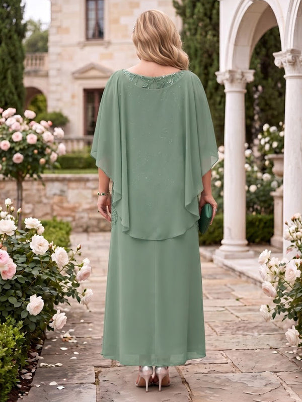 Sequin Plus Size A Line Jewel Short Sleeves Mother of the Bride Dresses with Cap