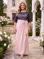 Lace Jewel Plus Size 3/4 Sleeves A Line Floor Length Mother of the Bride Dresses