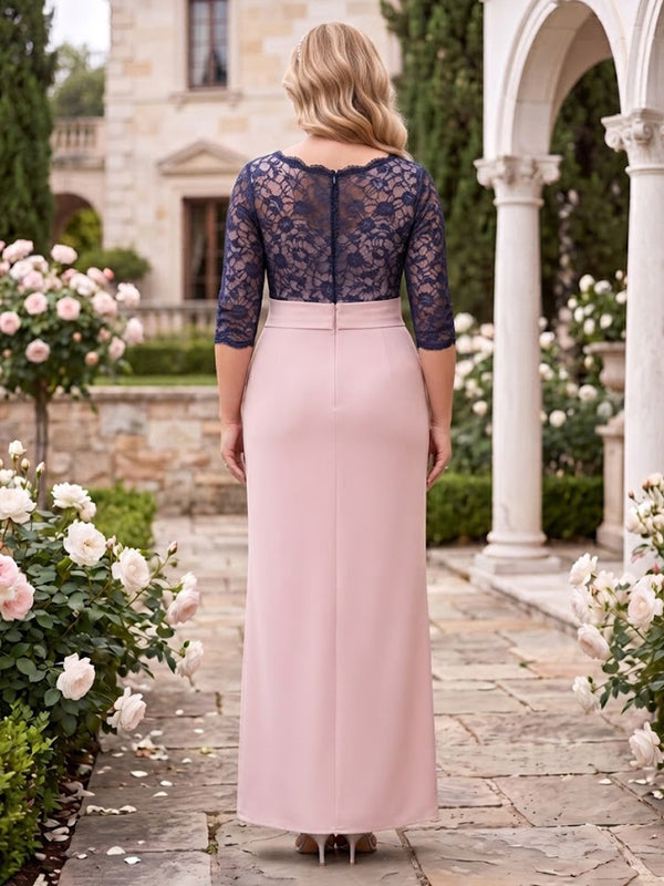 Lace Jewel Plus Size 3/4 Sleeves A Line Floor Length Mother of the Bride Dresses