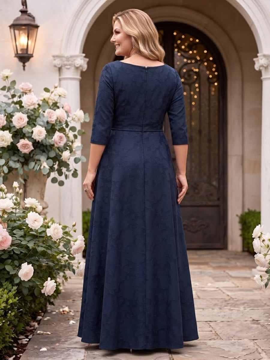 Jacquard Mini V Neck Plus Size A Line Floor Length Mother of the Bride Dresses