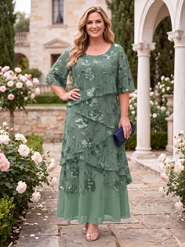 Sequin Jewel Plus Size A Line Floor Length Mother of the Bride Dresses