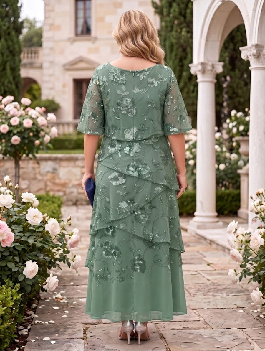 Sequin Jewel Plus Size A Line Floor Length Mother of the Bride Dresses