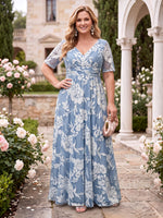 Jacquard V Neck Plus Size A Line Floor Length Mother of the Bride Dresses