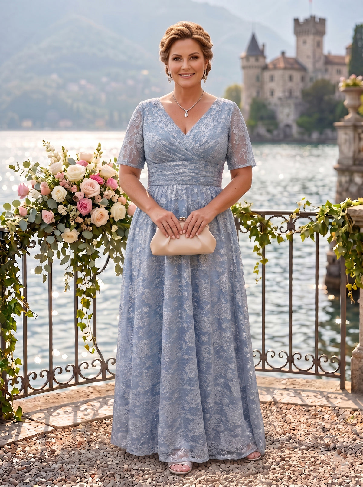 Jacquard V Neck Plus Size A Line Floor Length Mother of the Bride Dresses
