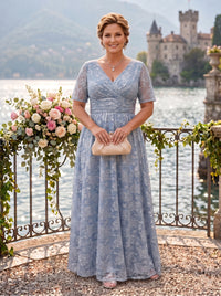 Jacquard V Neck Plus Size A Line Floor Length Mother of the Bride Dresses
