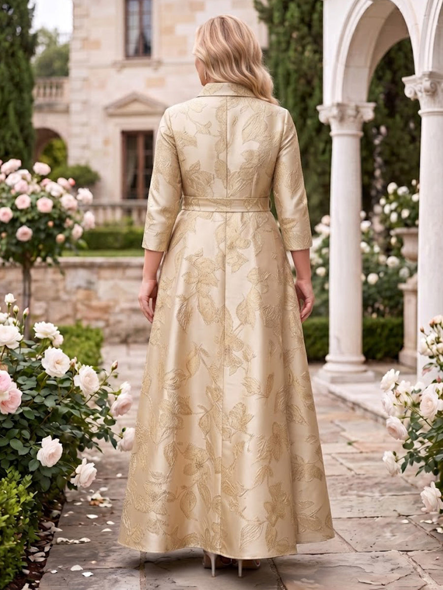 A Line Jacquard Revere Collar Plus Size Floor Length Mother of the Bride Dresses