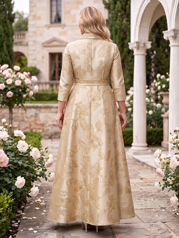 A Line Jacquard Revere Collar Plus Size Floor Length Mother of the Bride Dresses