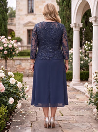 Two Piece Plus Size Jewel Chiffon A Line Mother of the Bride/Groom Dresses