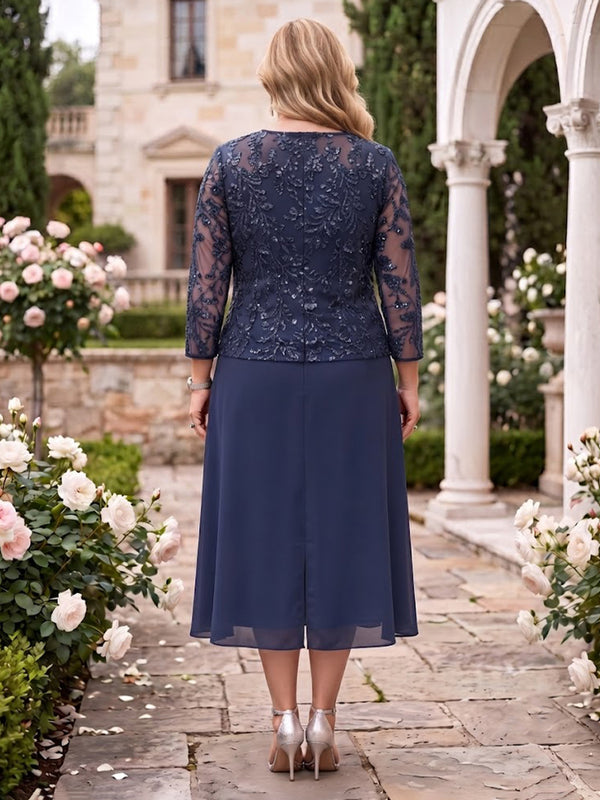Two Piece Plus Size Jewel Chiffon A Line Mother of the Bride/Groom Dresses