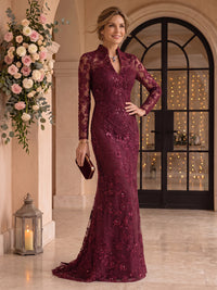 Sequin Mermaid Stand Collar Floor Length Mother of the Bride/Groom Dresses