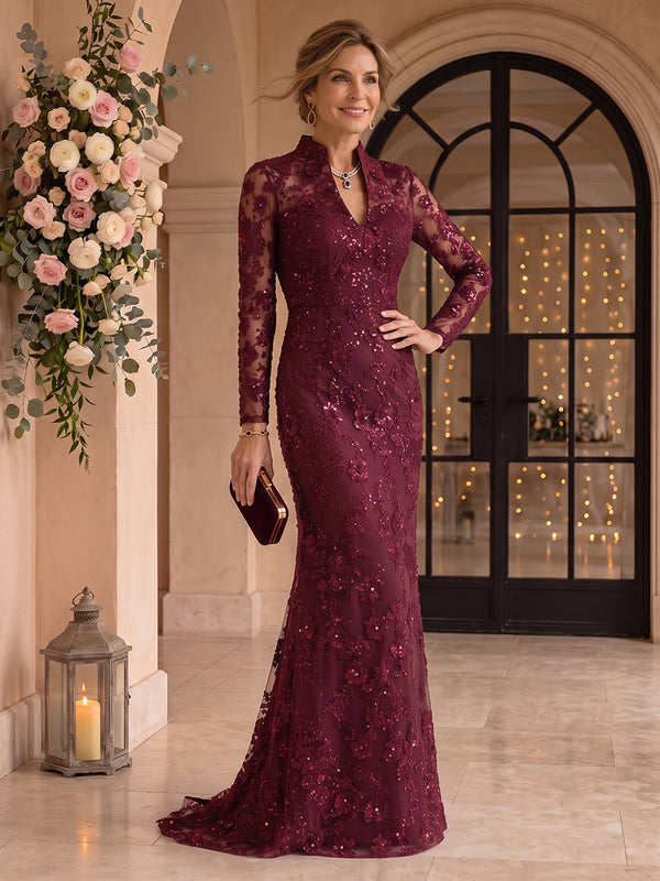 Sequin Mermaid Stand Collar Floor Length Mother of the Bride/Groom Dresses