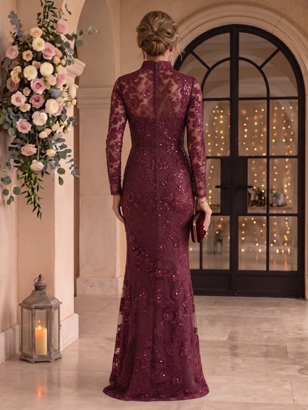Sequin Mermaid Stand Collar Floor Length Mother of the Bride/Groom Dresses