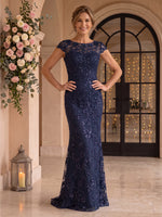 Jewel Sequin Cap Sleeves Mermaid Floor Length Mother of the Bride/Groom Dresses