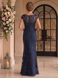 Jewel Sequin Cap Sleeves Mermaid Floor Length Mother of the Bride/Groom Dresses