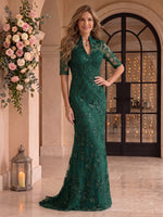 Stand Collar Sequin Mermaid Floor Length Mother of the Bride/Groom Dresses
