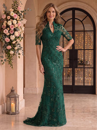 Stand Collar Sequin Mermaid Floor Length Mother of the Bride/Groom Dresses
