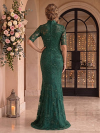 Stand Collar Sequin Mermaid Floor Length Mother of the Bride/Groom Dresses