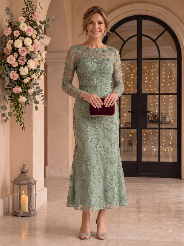 Sequin Tulle Long Sleeves Mermaid Ankle Length Mother of the Bride/Groom Dresses