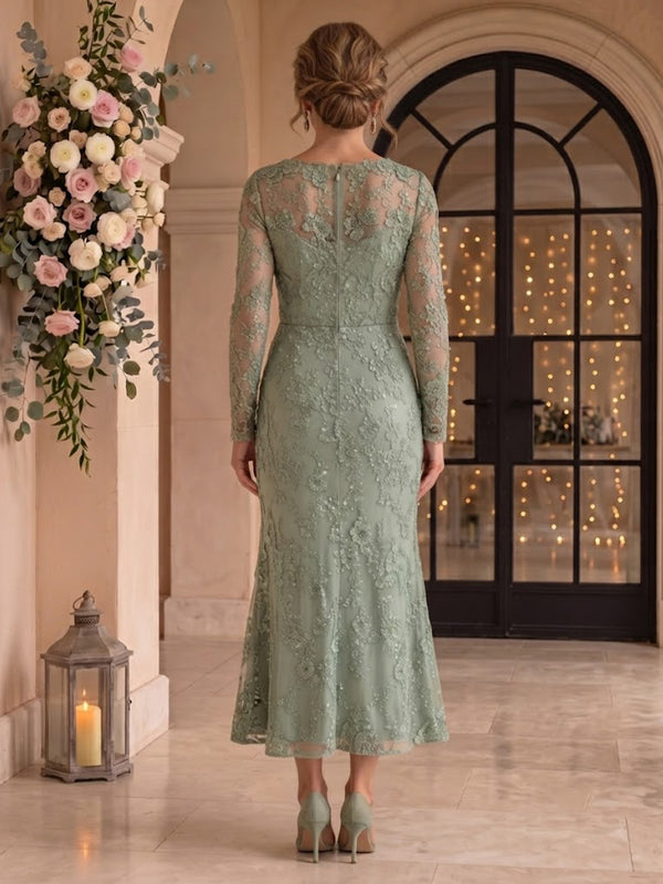 Sequin Tulle Long Sleeves Mermaid Ankle Length Mother of the Bride/Groom Dresses