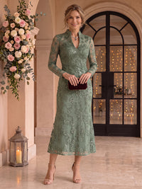 Stand Collar Sequin Tulle Ankle Length Mermaid Ankle Length Mother of the Bride/Groom Dresses