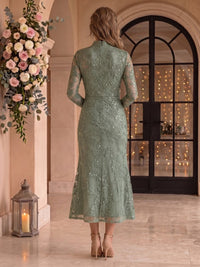 Stand Collar Sequin Tulle Ankle Length Mermaid Ankle Length Mother of the Bride/Groom Dresses