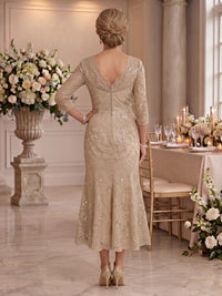 Tea Length Lace Long Sleeves Mermaid Mother of the Bride/Groom Dresses
