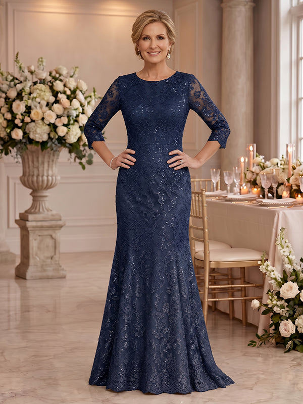 Jewel Sequin Lace Long Sleeves Mermaid Mother of the Bride/Groom Dresses