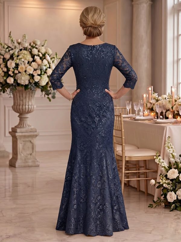 Jewel Sequin Lace Long Sleeves Mermaid Mother of the Bride/Groom Dresses