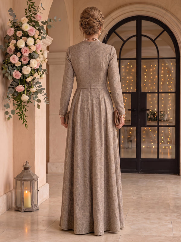 Mock Neck Long Sleeves Jacquard A Line Floor Length Mother of the Bride Dresses